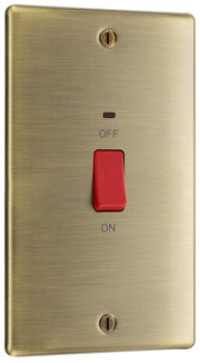 BG NAB72 Nexus Metal | Antique Brass | 2 Gang Double Plate 45A 2 Pole Neon Cooker Switch by British General (BG-NAB72)