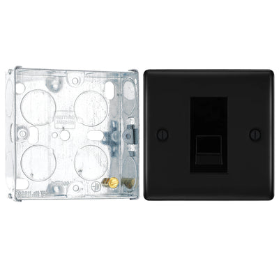 BG Nexus Matt Black Single Slave Telephone Socket NFBBTS1 with 25mm Steel Back Box by British General (BG-NFBBTS1+HGS02)