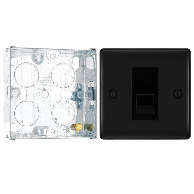 BG Nexus Matt Black Single Slave Telephone Socket NFBBTS1 with 25mm Steel Back Box