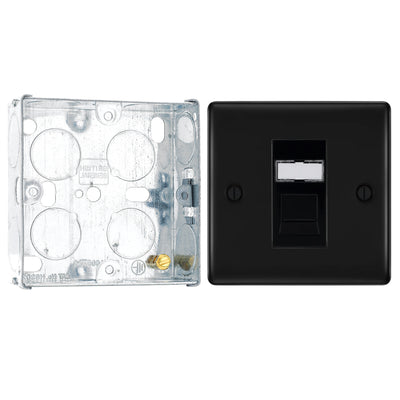 BG Nexus Matt Black RJ45 Single Data Outlet Socket NFBRJ451 with 25mm Steel Back Box by British General (BG-NFBRJ451+HGS02)