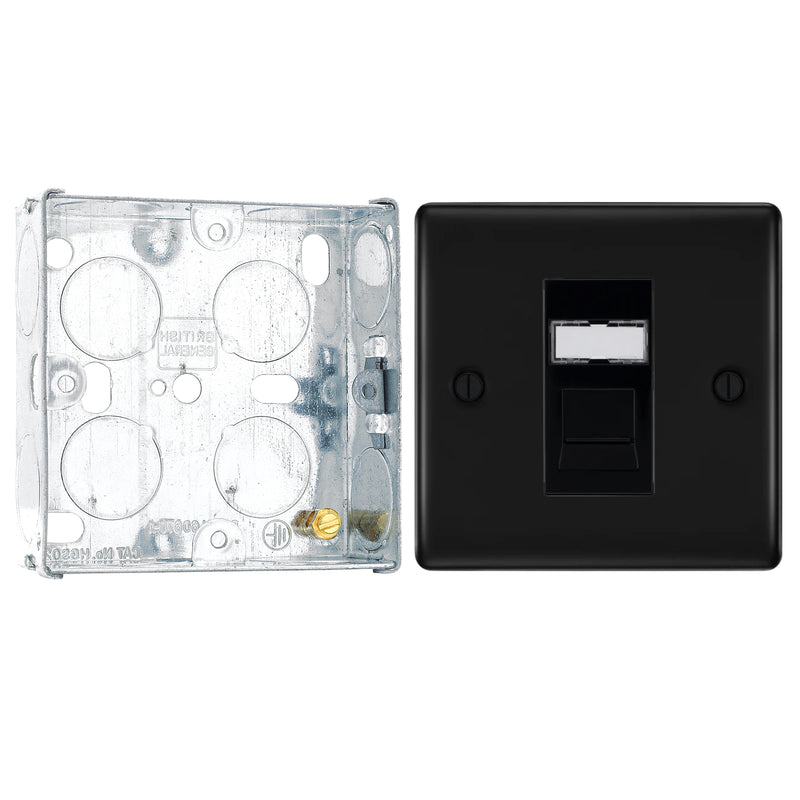 BG Nexus Matt Black RJ45 Single Data Outlet Socket NFBRJ451 with 25mm Steel Back Box