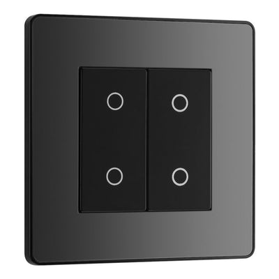 BG Evolve Black Chrome Double Master Touch Dimmer Switch PCDBCTDM2B with 35mm Steel Back Box