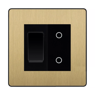 BG Evolve Satin Brass 2 Gang Custom Switch 1x 2 Way 1x Master Touch Dimmer by British General (EVOLVE-SB-2G-1x-2WAY-SWITCH-1x-MTD-BI)