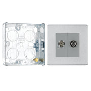 BG Screwless Brushed Steel 2 Gang Satellite & Co-axial Socket FBS65 with 25mm Steel Back Box by British General (BG-FBS65+HGS02)