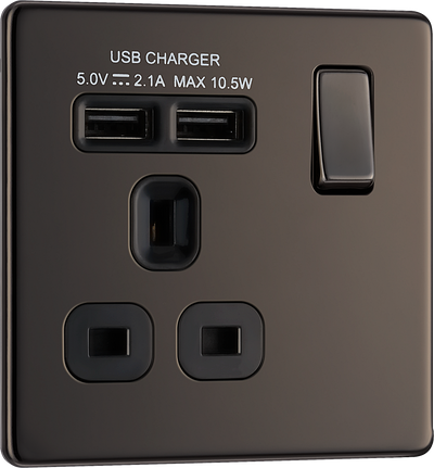 BG FBN21U2B Nexus Screwless Flat-Plate Single Switched Plug Socket 2.1A