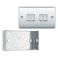 BG Nexus Polished Chrome 4 Gang 20A 16AX 2 Way Light Switch NPC44 with 35mm Steel Back Box