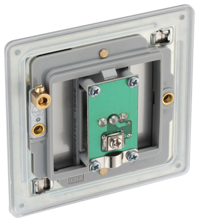 BG FBS62 Flatplate Screwless Isolated Co-axial Socket, 1 Gang Brushed Steel - Grey Insert by British General (BG-FBS62)