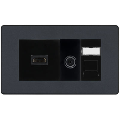 BG Evolve Media Wall Plate — TV Aerial, HDMI & CAT6 | Matt Grey Screwless by British General