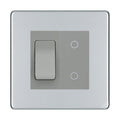 BG Polished Chrome Screwless 2 Gang Custom Switch 1x 2 Way Switch 1x Master Touch Dimmer Grey Inserts