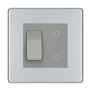 BG Polished Chrome Screwless 2 Gang Custom Switch 1x 2 Way Switch 1x Master Touch Dimmer Grey Inserts by British General (BG-SL-PC-2G-1x-2WAY-SWITCH-1x-MTD-GI)