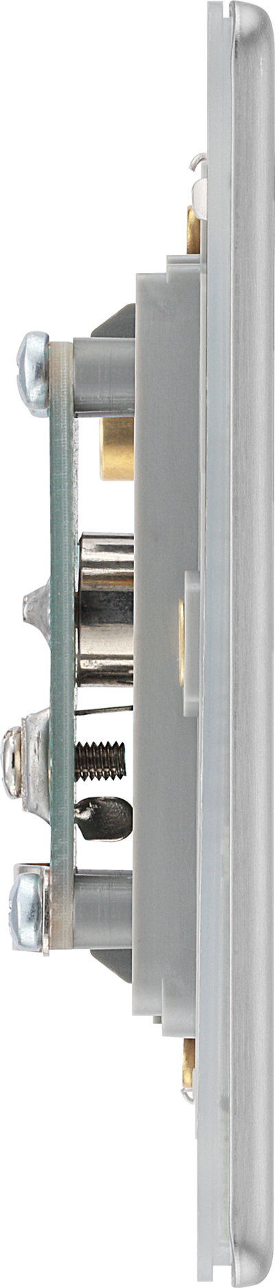 BG FBS61 Flatplate Screwless Co-axial Socket, 2 Gang, Brushed Steel -  Grey Insert