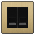 BG Evolve Satin Brass Double Secondary Telephone Socket, Screw Terminal - Black Insert