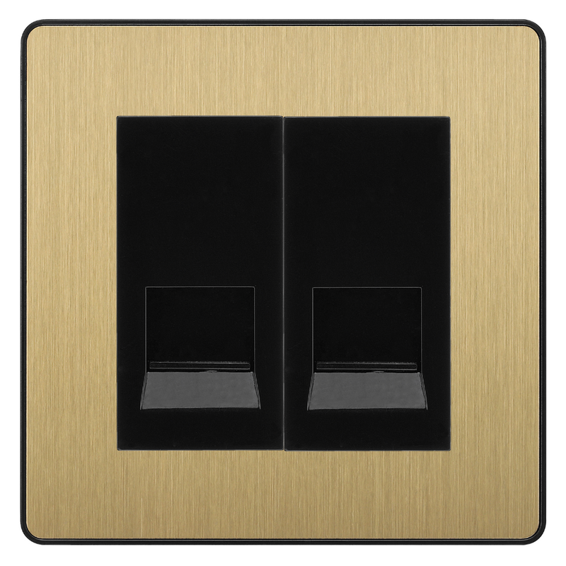 BG Evolve Satin Brass Double Secondary Telephone Socket, Screw Terminal - Black Insert