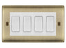 BG Nexus Antique Brass 4-Gang Light Switch 2x 2-Way + 2x Intermediate – White Inserts by British General (BG-Nexus-AB-4G-Combo-2x INT-2x 2WAY-WH)
