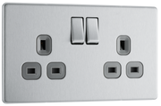 BG Electrical FBS22G Nexus Screwless Flat-Plate Double Switched Plug Socket Brushed Steel Grey Inserts 13A by British General (BG-FBS22G-Shopify-SA_1)