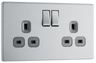 BG Electrical FBS22G Nexus Screwless Flat-Plate Double Switched Plug Socket Brushed Steel Grey Inserts 13A by British General (BG-FBS22G-Shopify-SA_1)