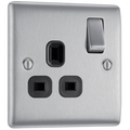 BG NBS21B Nexus Metal Brushed Steel 1 Gang 13A Switched Socket - Black Insert