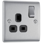 BG NBS21B Nexus Metal Brushed Steel 1 Gang 13A Switched Socket - Black Insert by British General (BG-NBS21B-Shopify-SA_1)