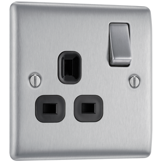BG NBS21B Nexus Metal Brushed Steel 1 Gang 13A Switched Socket - Black Insert by British General (BG-NBS21B-Shopify-SA_1)
