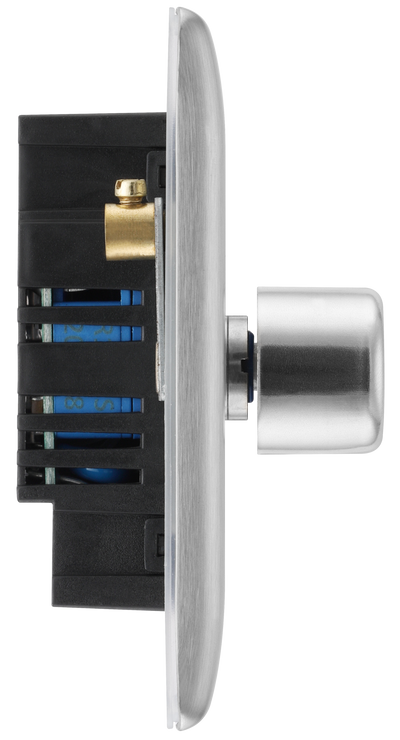 BG NBS83 Nexus Metal Brushed Steel 3 Gang 200W 2 Way Trailing Edge Push Type Dimmer Switch by British General (BG-NBS83)