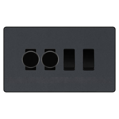 BG Evolve Matt Grey 4 Gang Custom Grid Switch 2x LED Dimmer 2x 2 Way Switch