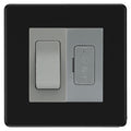 BG Flatplate Screwless Matt Black 20A Double Pole Switch & 13A Fused Spur Plate | Grey Insert