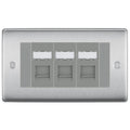 BG Nexus Brushed Steel 3 Gang RJ45 Cat6 Data Socket Outlet Grey Inserts