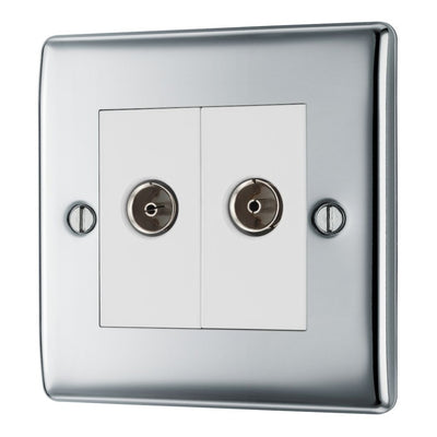 BG Nexus Polished Chrome 2 Gang Co-Axial Socket NPC61 with 35mm Steel Back Box