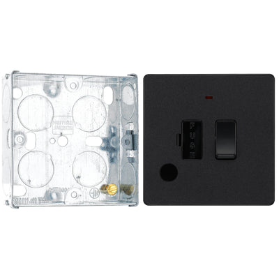 BG Evolve Matt Black 13A Flex Outlet Neon Switched Fused Connection Unit PCDMB52B with 25mm Steel Back Box