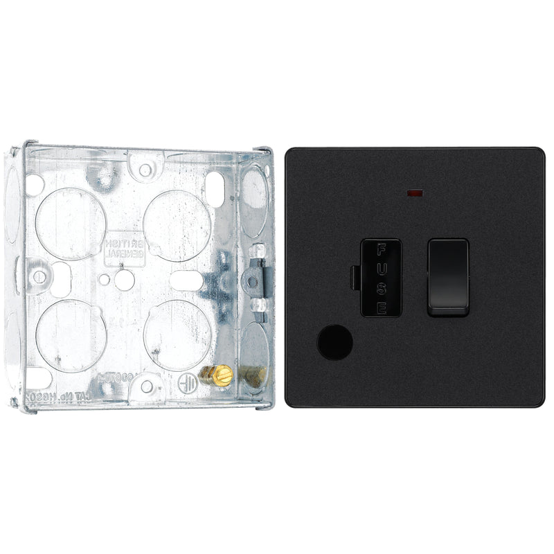 BG Evolve Matt Black 13A Flex Outlet Neon Switched Fused Connection Unit PCDMB52B with 25mm Steel Back Box