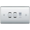 BG Nexus Polished Chrome 3 Gang Switch 2x Trailing Edge LED Dimmer 1x Intermediate Custom Grid Switch