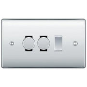 BG Nexus Polished Chrome 3 Gang Switch 2x Trailing Edge LED Dimmer 1x Intermediate Custom Grid Switch by British General (BG-Nexus-PC-3G-CUSTOM-2x-Dimmer-1x-INT)