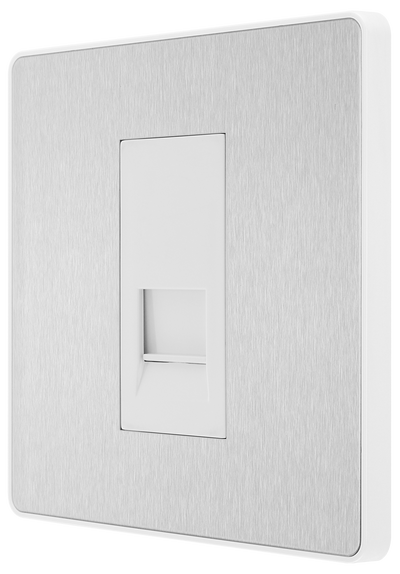 BG PCDBSBTS1W Brushed Steel Evolve 1 Gang Secondary Telephone Outlet - White Insert