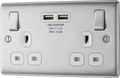 BG NBS22U3W Nexus Metal Brushed Steel 2 Gang 13A 2x USB-A 3.1A Switched Socket - White Insert