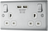 BG NBS22U3W Nexus Metal Brushed Steel 2 Gang 13A 2x USB-A 3.1A Switched Socket - White Insert by British General (BG-NBS22U3W-Shopify-SA_1)