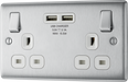 NBS22U3W Front - This 13A double power socket from British General comes with two USB charging ports allowing you to plug in an electrical device and charge mobile devices simultaneously without having to sacrifice a power socket.