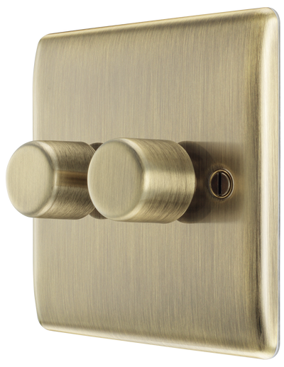 BG NAB82 Antique Brass Trailing Edge Double Dimmer Switch 2 Gang 2 Way LED