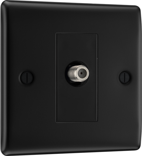 BG NFB64 Nexus Metal Matt Black 1 Gang Satellite Socket - Black Insert