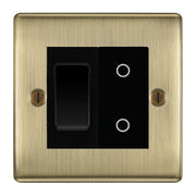BG Antique Brass 2 Gang Custom Switch 1x 2 Way Switch 1x Master Touch Dimmer Black Inserts by British General (BG-NEXUS-AB-2G-1x-2WAY-SWITCH-1x-MTD-BI)
