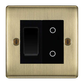 BG Antique Brass 2 Gang Custom Switch 1x 2 Way Switch 1x Master Touch Dimmer Black Inserts by British General (BG-NEXUS-AB-2G-1x-2WAY-SWITCH-1x-MTD-BI)