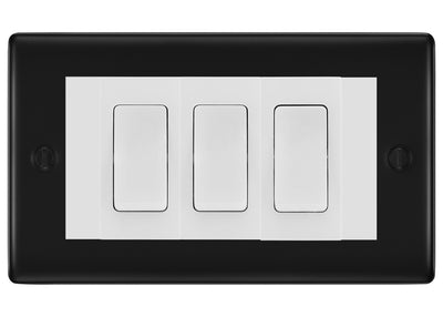 BG Nexus Matt Black 3G Switch 1x Intermediate 2x 2 Way Switch - White Insert by British General (BG-Nexus-FB-3G-Combo-2x 2WAY-1x INT-WH)