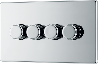 BG Electrical FPC84 Nexus Flatplate Screwless Polished Chrome 4 Gang 200W 2 Way Trailing-Edge Push Dimmer Switch