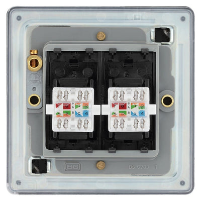BG Screwless Matt Black RJ45 Double Telephone Socket FFBRJ452 with 25mm Steel Back Box
