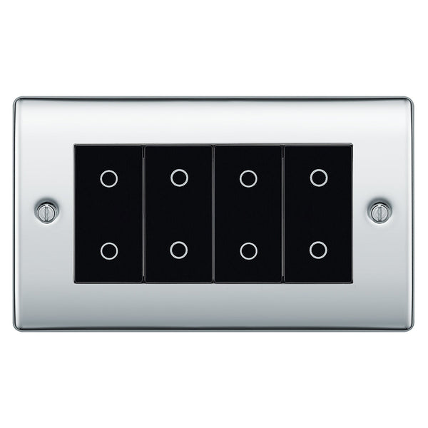 BG Nexus Polished Chrome Quad Secondary Touch Dimmer Switch Black Inserts NPCTDS4B