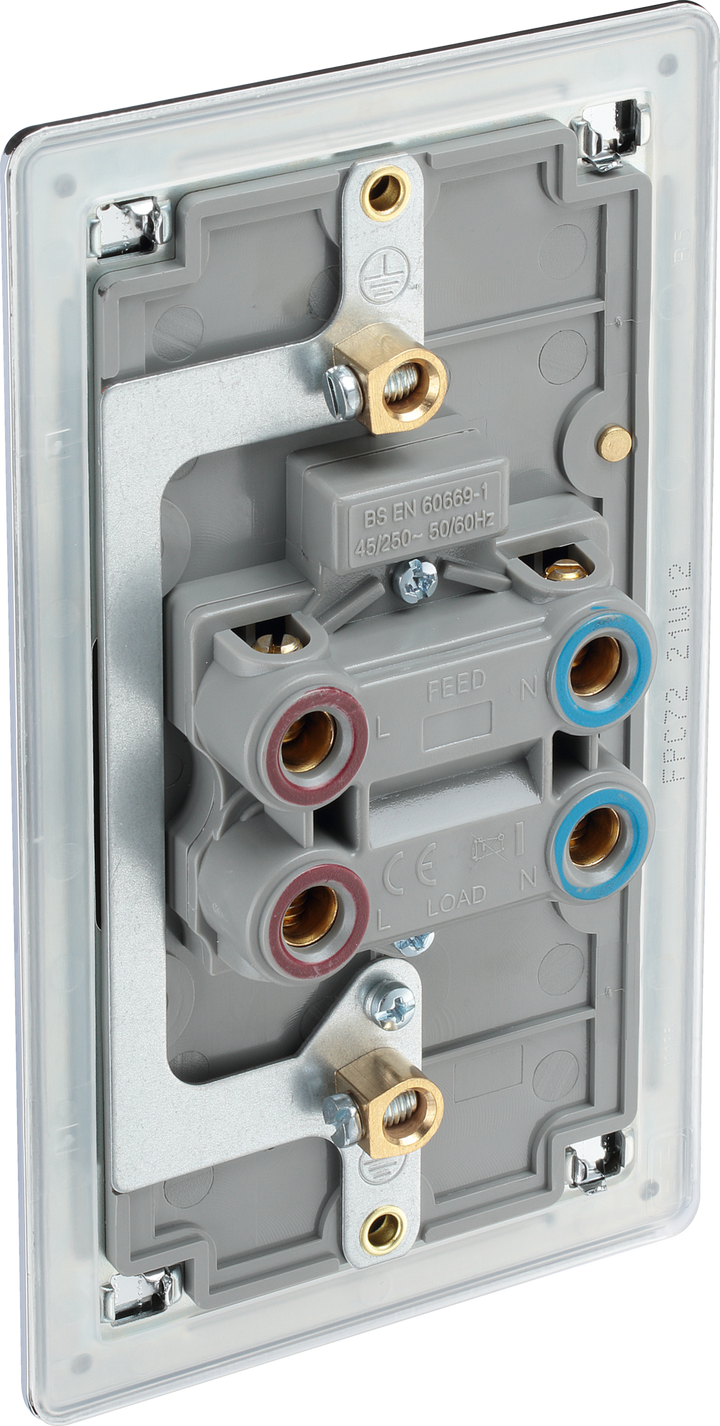 FPC72 Back - This 45A double pole switch with indicator from British General is ideal for use with cookers and has a large mounting plate measuring 146mm high x 86mm wide.