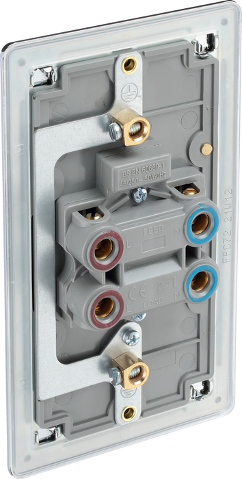 FPC72 Back - This 45A double pole switch with indicator from British General is ideal for use with cookers and has a large mounting plate measuring 146mm high x 86mm wide.