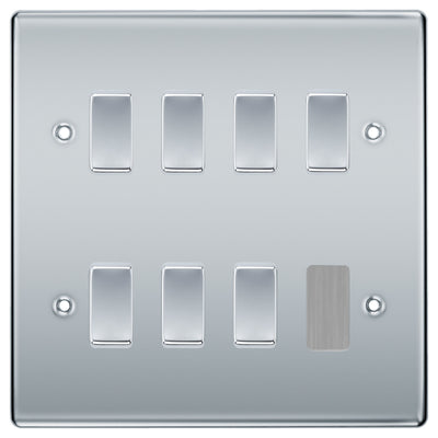 BG Polished Chrome 7 Gang 2 Way Custom Grid Light Switch with Back Box Included