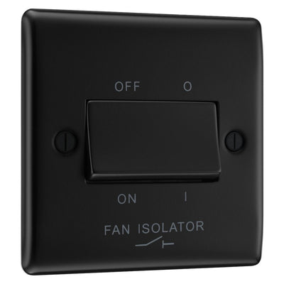 BG Nexus Matt Black 10A Triple Pole Fan Isolator Switch NFB15 with 25mm Steel Back Box