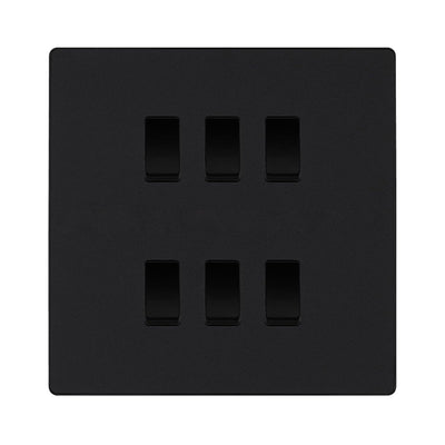 BG Evolve Matt Black 6 Gang Intermediate Custom Grid Light Switch with Back Box Included by British General (BG-Evolve-MB-6G-CUSTOM-6x INT SWITCH)