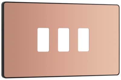 BG RPCDCP3B Evolve Grid Polished Copper 3 Module Rectangular Front Plate - Black Trim
